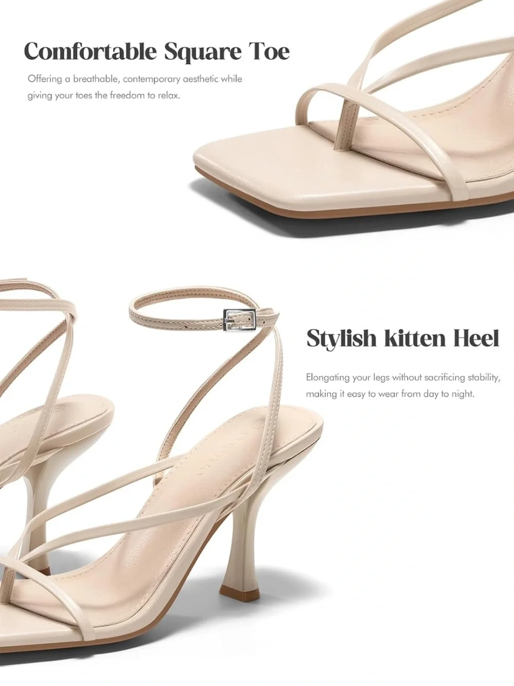 Strappy Ankle-Heel Sandal in Cream